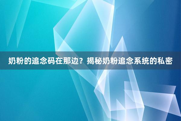 奶粉的追念码在那边？揭秘奶粉追念系统的私密